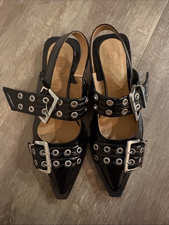 Ganni Shoes - Ganni Black Buckle Ballerina Flats Vegan Leather